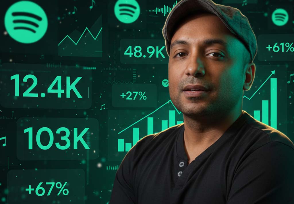 Vinicius Soares analisando resultados de divulgação musical no Spotify